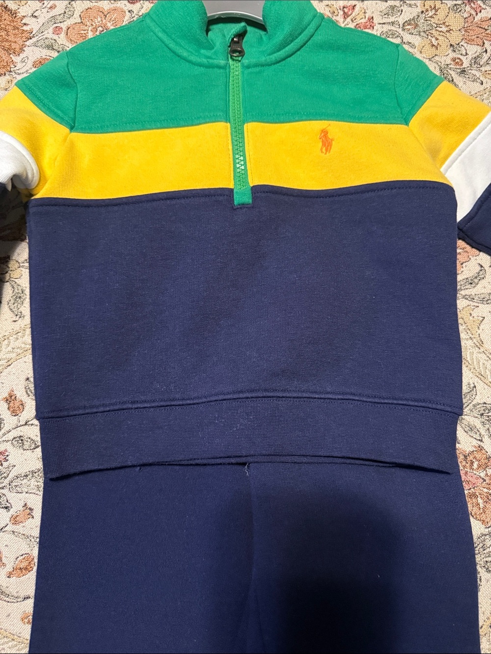 Ralph Lauren Kids Colorblock Half-Zip Pullover - Green/Yellow/Navy